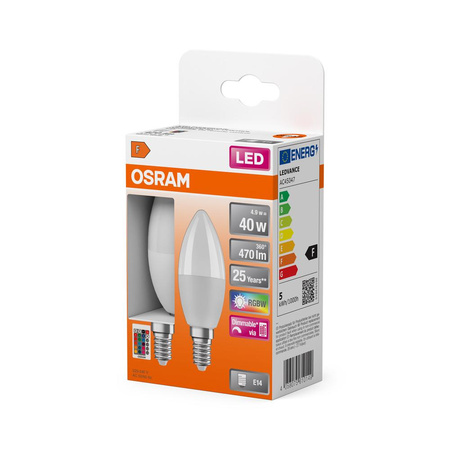 2x Żarówka LED B37 Świeczka E14 4.9W = 40W 470lm 2700K RGBW 200° Ściemnialna Pilot Retrofit Filament Osram