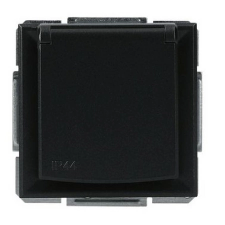 Gniazdo Pojedyncze 2P+PE Jednokrotne z Klapką Podtynkowe Asfora IP44 Antracyt