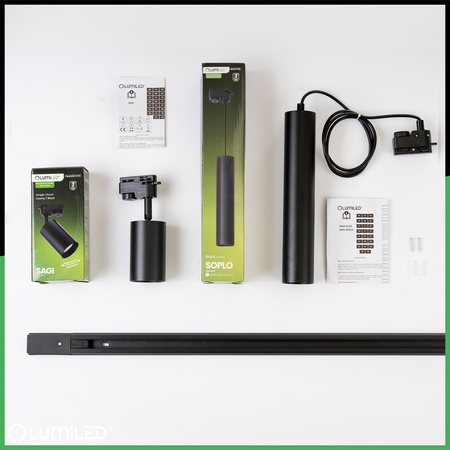 Zestaw Szyna Oświetleniowa Szynoprzewód 2m + 5x Reflektor Szynowy  GU10 Czarny LUMILED