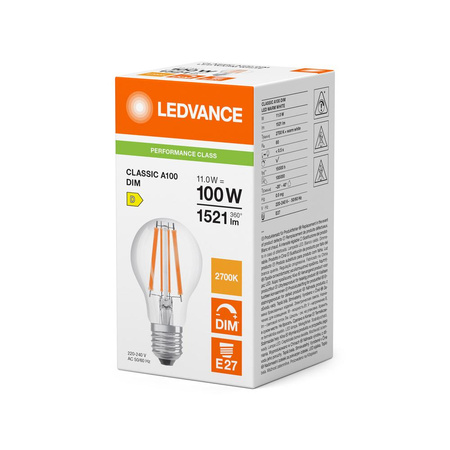 Żarówka LED A60 E27 11W = 100W 1521lm 2700K Ciepła Biała FILAMENT ŚCIEMNIALNA LEDVANCE