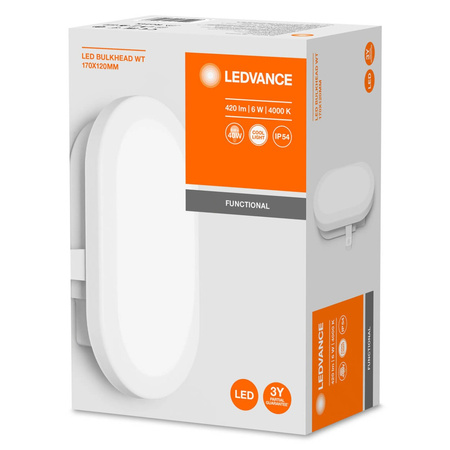 Lampa LED Przemysłowa Zewnętrzna Kinkiet Elewacyjny 6W 420lm 4000K IP54 Biały Z Modułem Awaryjnym Bulkhead Ledvance