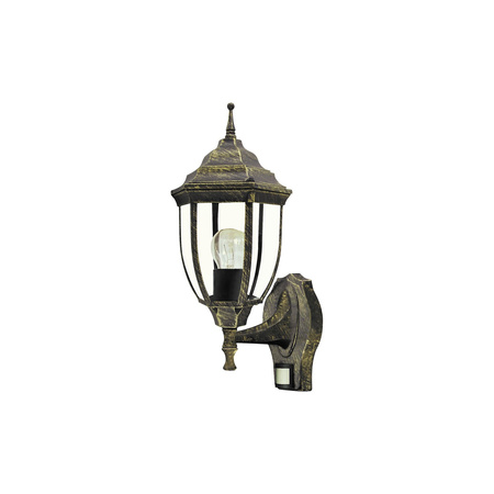 Lampa Ogrodowa Zewnętrzna Kinkiet Elewacyjny LED E27 IP43 z Czujnikiem Ruchu i Zmierzchu Złoty Klasyczny Nizza Rabalux