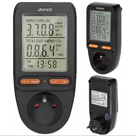 Watomierz z Wyświetlaczem LCD Miernik Licznik Zużycia Prądu Energii do Gniazdka ORNO