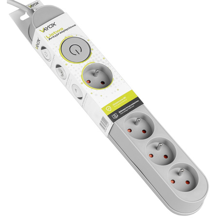 Przedłużacz z Układem Przeciwprzepięciowym 3M 5GN Sieciowy Szary Listwa Zasilająca + Wyłącznik