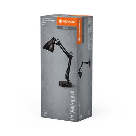 Lampa Stołowa Oprawa Biurkowa Stojąca Regulowana E27 Czarny USB-C Office Line Ledvance