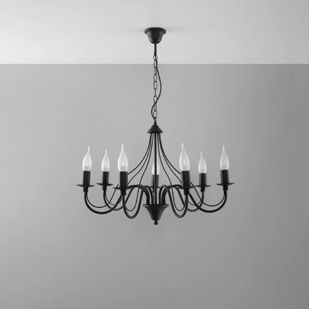 Lampa Sufitowa Wisząca Żyrandol 7x E14 Żyrandol Nieregularna Czarna Nowoczesna Minerwa Sollux