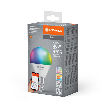 Żarówka LED E14 P40 4.9W 470lm RGBW SMART+ WiFi Ściemnialna Mini Bulb LEDVANCE