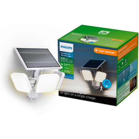 Lampa Solarna Naświetlacz Solarny 24.5W 4000lm 5000K Neutralna IP65 Biały z Czujnikiem Ruchu UltraEfficient Zyren Philips
