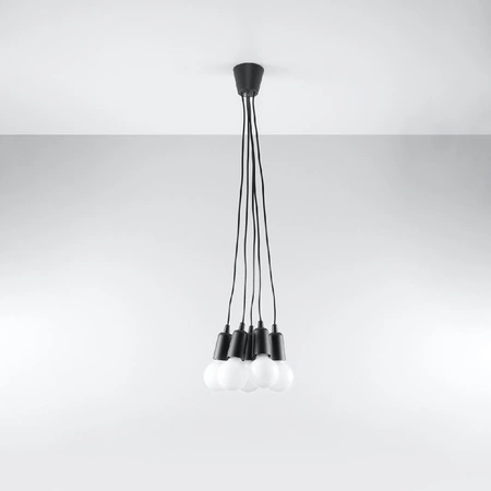 Lampa Sufitowa Wisząca Zwis 5x E27 Nieregularna Czarna Nowoczesna Diego Sollux