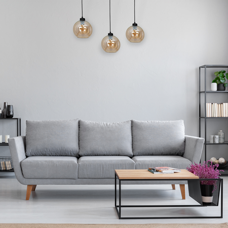 Lampa wisząca SOFIA 3xE27 MLP6581 Bursztynowy Klosz Kula Milagro Metal + Szkło