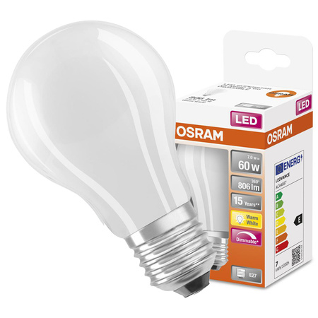 Żarówka LED A60 E27 7W = 60W 806lm 2700K Ciepła 300° Ściemnialna Retrofit Filament CLASSIC Osram