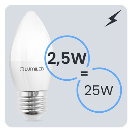 6x Żarówka LED E27 Świeczka B35 2,5W = 25W 249lm 6500K Zimna 180° LUMILED