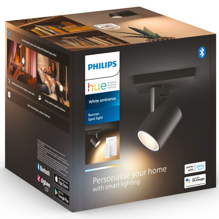 Lampa punktowa Kinkiet LED Spot Runner Czarny 4.2W CCT PHILIPS HUE Bluetooth Zigbee + Przełącznik Dimmer Switch