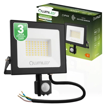 Naświetlacz LED ZUNA2 50W 4500lm 4000K IP44 Czarny Czujnik Ruchu LUMILED