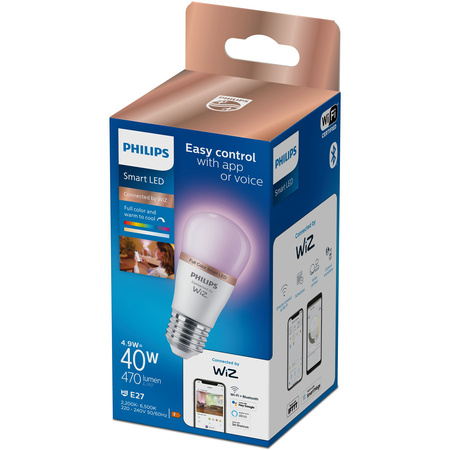 Żarówka LED E27 Kulka P45 4.9W = 40W 470lm 2200-6500K RGB + TW Inteligentna SMART WiFi Bluetooth Aplikacja WiZ Philips