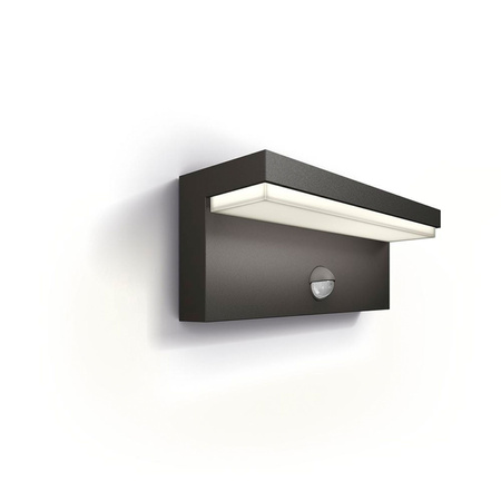 Lampa Ogrodowa LED Kinkiet Elewacyjny BUSTAN 3,8W Czujnik Ruchu 2700K Ciepła IP44 Antracyt PHILIPS