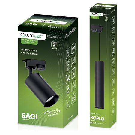 Zestaw Szyna Oświetleniowa Szynoprzewód 3m + 5x Reflektor Szynowy GU10 + Łącznik Kątowy Czarny LUMILED