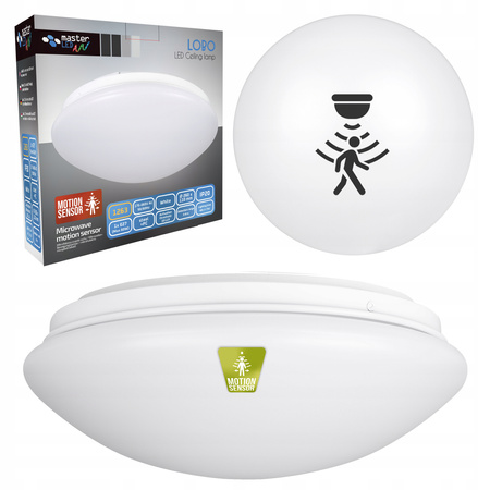 Plafon Lampa Oprawa Sufitowa 1x E27 Natynkowy z Czujnikiem Ruchu Okrągły Biały LOBO Masterled