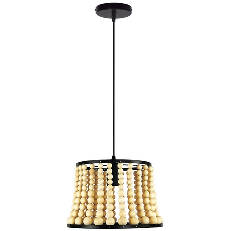 Lampa Wisząca Sufitowa BRENA 1x E27 Zwis Czarna Drewno GOLDLUX (Polux)