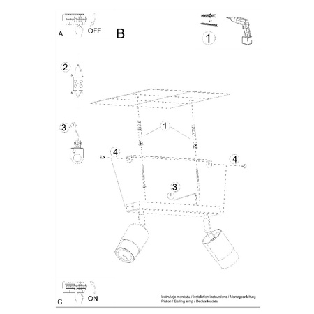 Lampa Sufitowa Oprawa Natynkowa SPOT TUBA Reflektor 2x GU10 Ruchoma Tubularna Czarna Złota Nowoczesna Nero Sollux