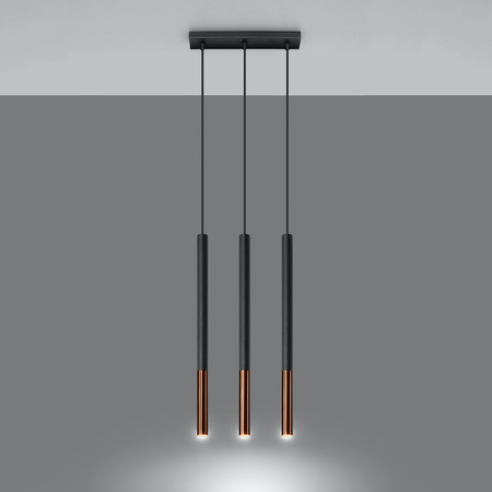 Lampa Sufitowa Wisząca Tuba 3x G9 Zwis Tubularna Czarna Miedź Nowoczesna Mozaica Sollux