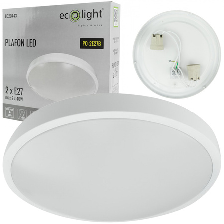 Plafon LED Lampa Sufitowa Natynkowa 2x E27 Biała Okrągła Ecolight