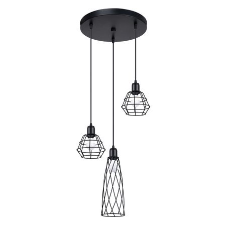 Lampa Sufitowa Wisząca Zwis 3x E14 Żyrandol Geometryczna Czarna Industrialna Suba Sollux