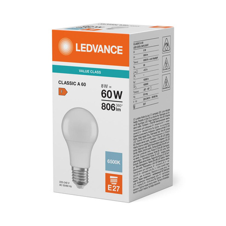 Żarówka LED A60 E27 8W = 60W 806lm 6500K Zimna Biała LEDVANCE