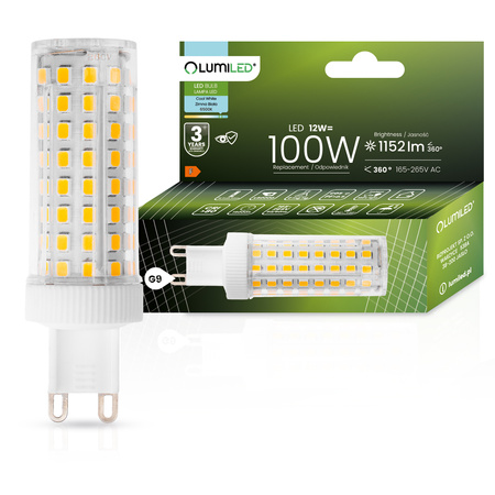 Zestaw 4x Żarówka LED G9 KAPSUŁKA 12W = 100W 1152lm 6500K Zimna 360° LUMILED