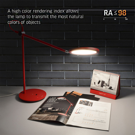 Lampka Biurkowa LED 20W 1450lm 4100K Neutralna CRI98 Czerwona Ściemnialna Videx