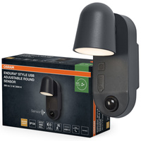 Kinkiet Ogrodowy Lampa Elewacyjna Zewnętrzna Reflektor LED z Czujnikiem Ruchu i Zmierzchu 3W 155lm 3000K Ciepła Ściemnialna Szary IP54 Endura Osram