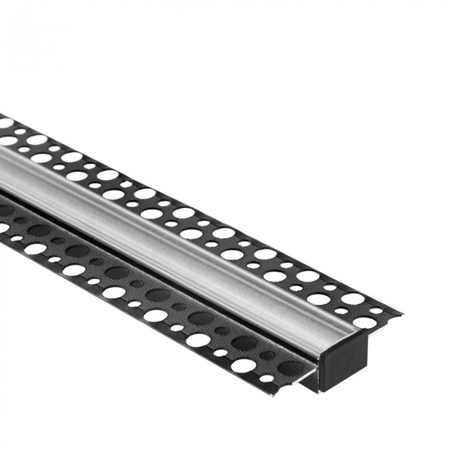 Profil Aluminiowy LED do Płyt GK Gipsowych REGIPS Szeroki Wpuszczany Podtynkowy Czarny 2m z Kloszem Przezroczystym do Taśm LED + Zaślepki seria GPS Ecolight