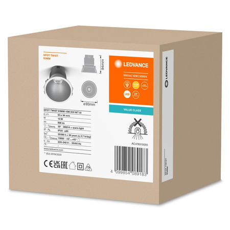 Panel LED Oprawa Podtynkowa Punktowa 10W 800lm CCT Oczko Spot Biały Srebrny Downlight Slim Ledvance