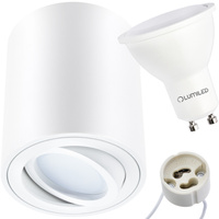 Oprawa Natynkowa HALOGENOWA Spot Tuba Ruchoma Okrągła Biała 84mm + Żarówka LED GU10 6W 120° 3000K AMAT-M LUMILED