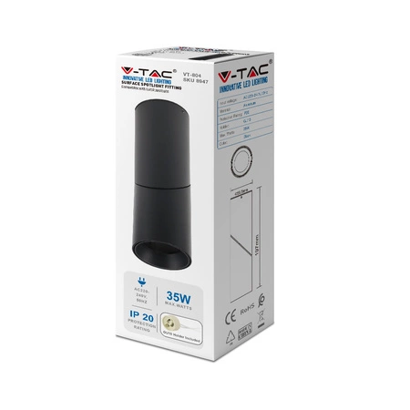 Oprawa Sufitowa Natynkowa Spot GU10 Okrągła Czarna VT-804 V-TAC