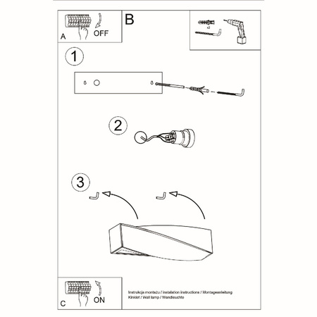 Lampa Ścienna Kinkiet E27 Prostokątna Czarna Nowoczesna Sigma Sollux
