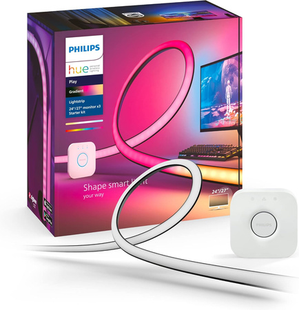 Taśma LED Pasek Podświetlenie do Monitora 3x 24" 27" 60W 1200lm IP20 White and Color Ambiance RGB + TW Biała Inteligentna SMART Zigbee Bluetooth Gradient PC Strip + Mostek Bridge Philips HUE
