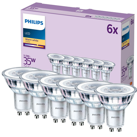 6x Żarówka LED GU10 Reflektor PAR16 3.5W = 35W 255lm 2700K Ciepła 36° EC Multipack Philips
