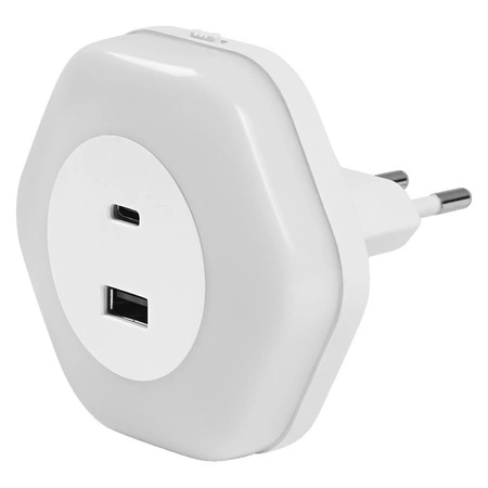 Lampka Nocna LED Z Wtyczką USB-A USB-C do Gniazdka 15W 4lm 3000K Ciepła z Czujnikiem Zmierzchu Biały Lunetta Ledvance