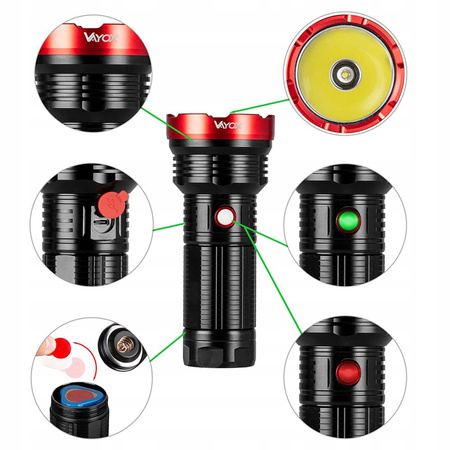Latarka Taktyczna LED Pro Szperacz Akumulatorowa USB-C 20W 2000lm IPX5 VAYOX