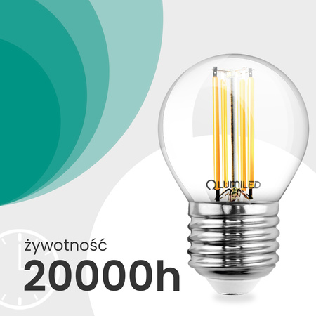 Żarówka LED E27 Kulka P45 2,2W 470lm = 40W 2700K Ciepła 360° Filament KLASA A LUMILED