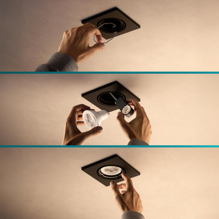 3x Oprawa Podtynkowa Wpuszczana LED GU10 Ruchoma Aluminiowa Kwadratowa Czarna Peridot Philips