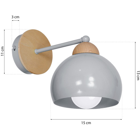 Kinkiet w stylu skandynawskim lampa ścienna MiLAGRO DAMA 1x E27 szara Drewno + metal