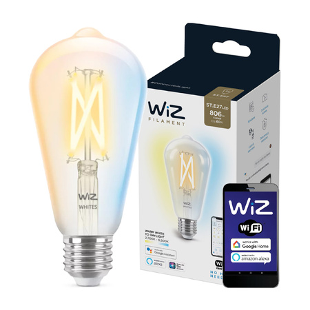 Żarówka LED E27 ST64 7W = 60W 2700-6500K FILAMENT SMART WiFi WiZ