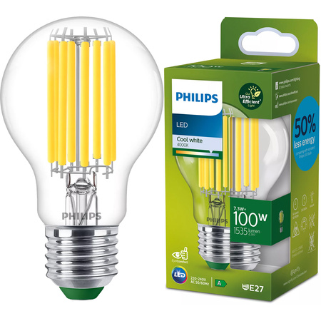 Żarówka LED E27 A60 7.3W = 100W 1535lm 210lm/W 4000K Neutralna 300° KLASA A UltraEfficient Philips