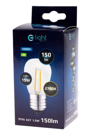 Żarówka LED E27 ST45 1,5W = 15W 150lm 2700K Ciepła 360° Filament EKO-LIGHT do Girlandy