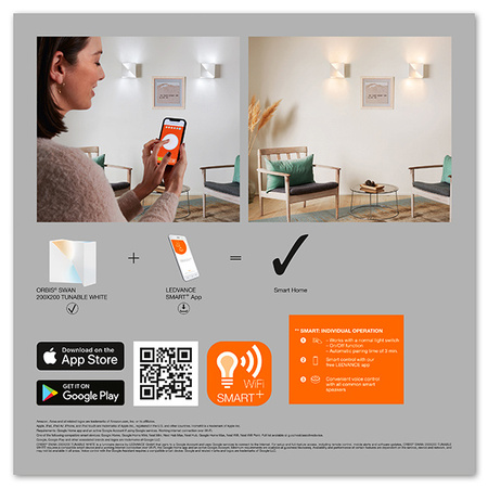 Kinkiet SMART+ WIFI Inteligentna lampa ścienna 23W ORBIS SWAN WHITE LEDVANCE