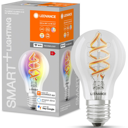 Żarówka LED E27 A60 4,5W = 30W 2700K Ciepła RGB 300lm 300° Filament LEDVANCE SMART+ WIFI Ściemnialna