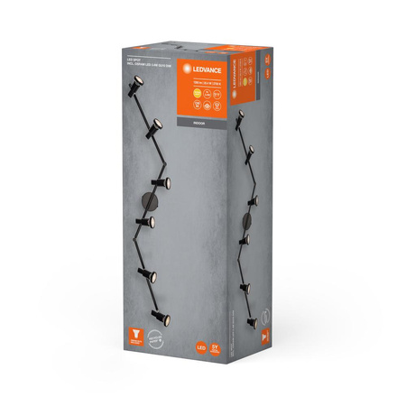 Lampa Sufitowa Ścienna LED Spot Reflektor 6-Punktowy Regulowany 20.4W GU10 Czarny LEDVANCE