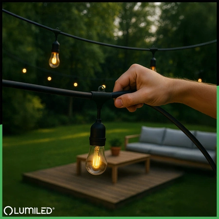 Girlanda Ogrodowa Zewnętrzna Łańcuch Świetlny 20m 40x E27 Żarówki 1W 2700K MALUS Lumiled